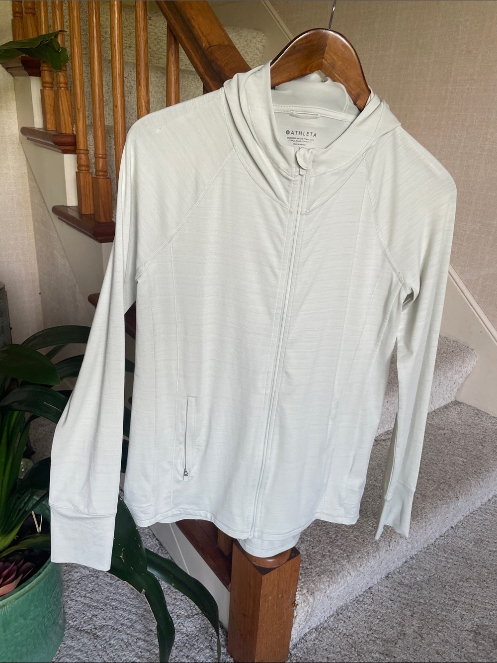 Athleta Full-Zip Hoodie Light Weight Jacket - Pale Green